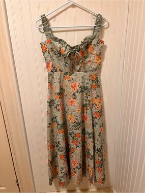Rosedress - Sage Green Floral Midi-Maxi Dress with Ruffle Straps & Slit